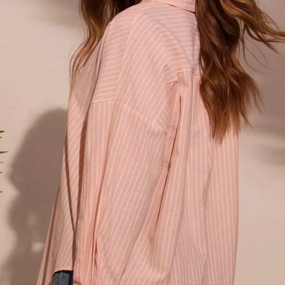 Bettie Striped Button Down Top In neon peach - Picture 2 of 4